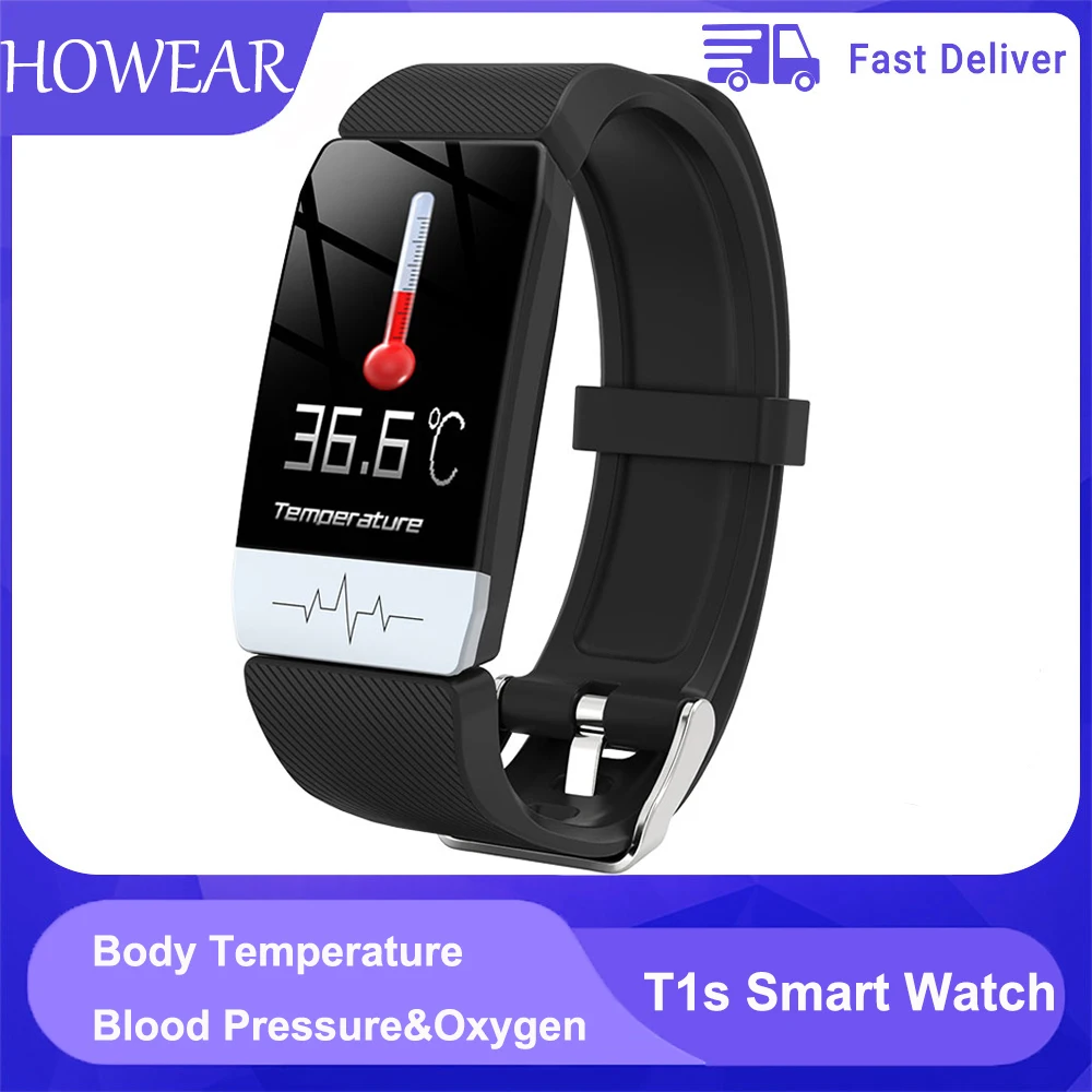 

HOWEAR T1 Smart Watch Body Temperature Waterproof Fitness Band Music Control Men Women Smartwatch Sport Modes pk W46 IWO P8