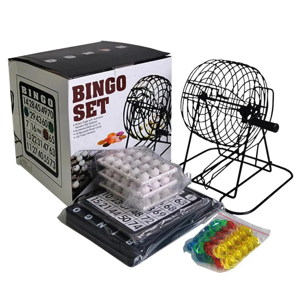 Bingo Game For Party Manual Type Lottery Machine Set Family Entertainment Bar Adult With Balls Cards Mini Gift Home Metal Cage