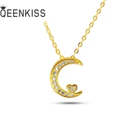 qeenkiss nc588 fine jewelry wholesale fashion woman girl birthday wedding gift moon heart aaa zircon 24kt gold pendant necklaces