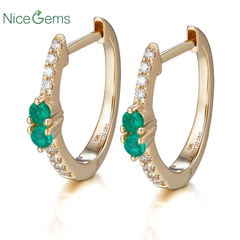 Серьги-кольца NiceGems из желтого золота с натуральными бриллиантами, 14 к