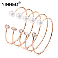 yinhed 2020 new trendy fashion open bangle bracelet simple design pearl crystal bangle for women goldsilver jewelry gift zb050