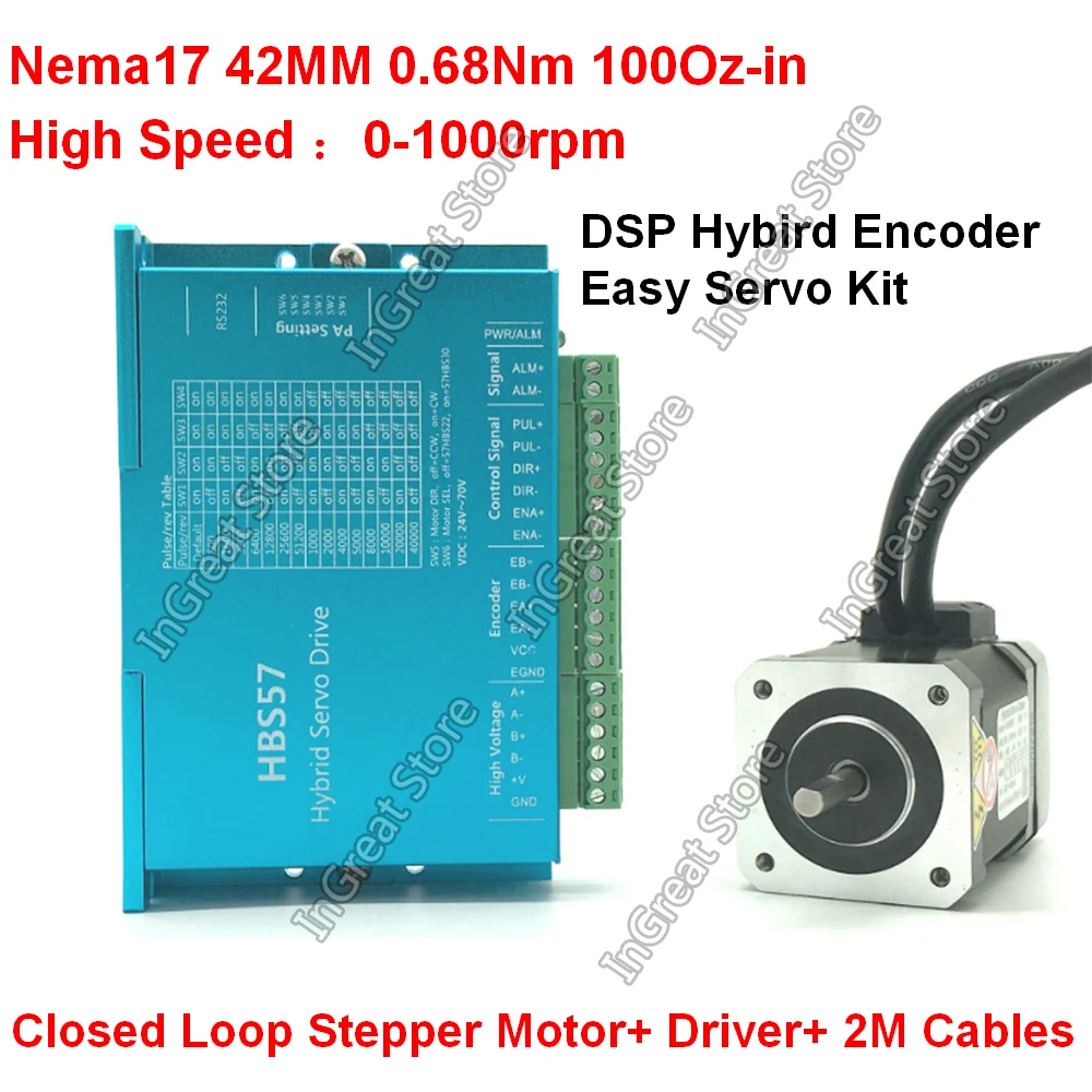 Nema17 0.68Nm 100Oz in 42 мм 1000 об/мин 2PH 5 вал DSP шаговый двигатель с замкнутой обратной