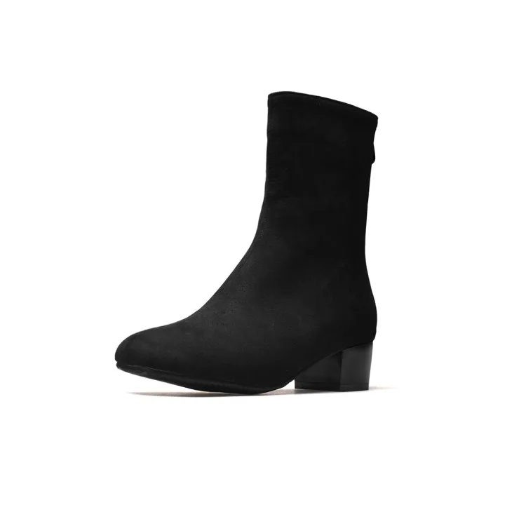 Короткие сапоги большого размера грубый каблук однотонные замшевые на высоком