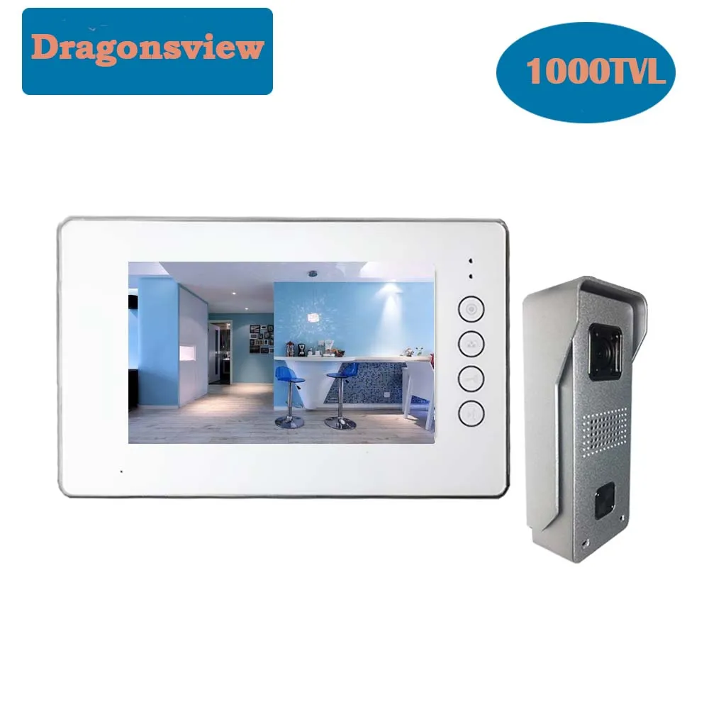 Dragonsview 7 Inch Video Deurbel Intercom Video Deurtelefoon Camera Systeem Waterdicht Wit Touch Button Hd Dag Nachtzicht