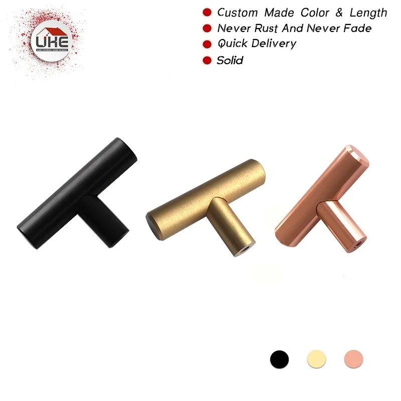 

UKE Furniture Cabinet Drawer Knobs T Shape Single Hole Knobs Rose Gold, Brushed Brass Black Color 50MM