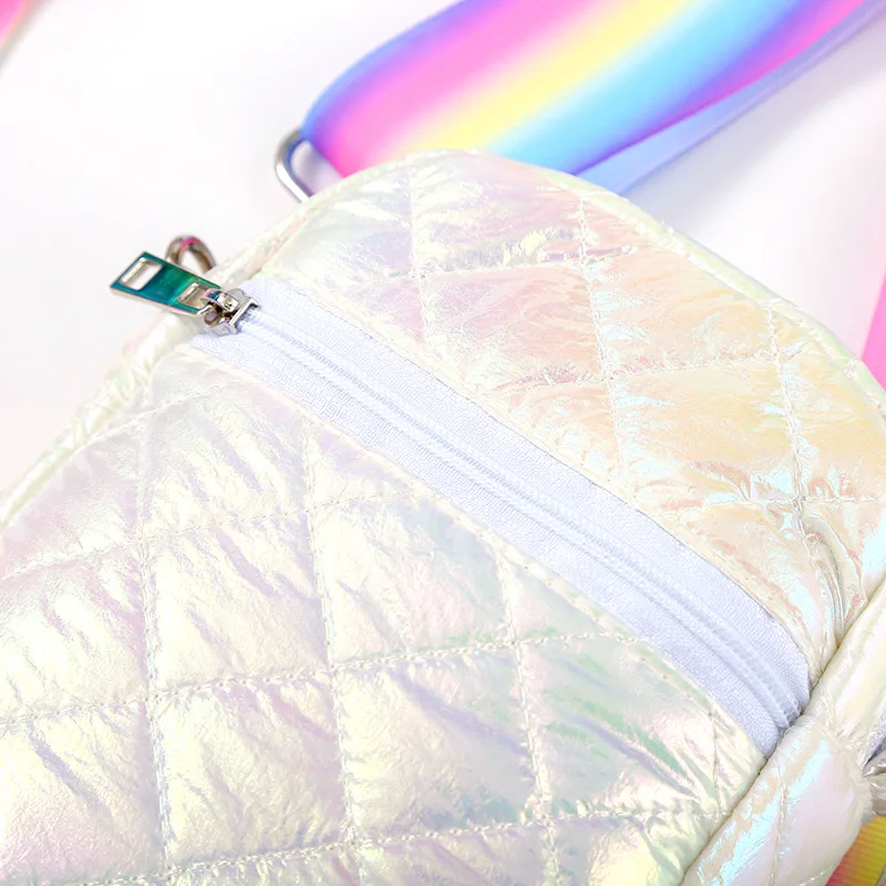 Cute Girls Gradient Phone Case Wallet Women Laser Fancy Mini Coin Purse Rainbow Color Strap Children Teens Sling Crossbody Bags images - 6