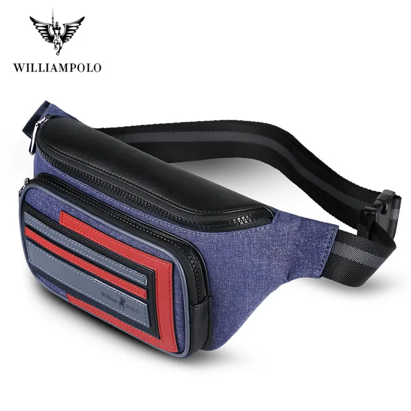 Мужская поясная сумка WILLIAMPOLO джинсовая Холщовая Сумка стильная многослойная для