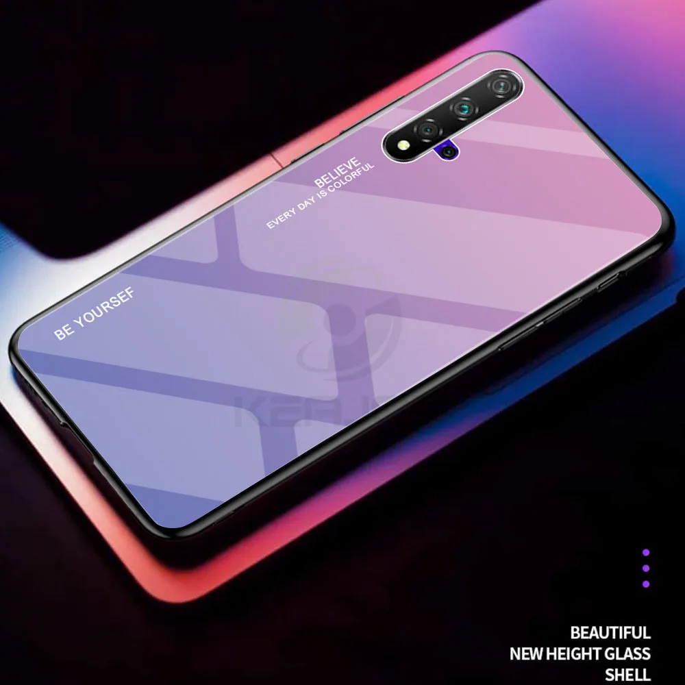 Жесткий чехол для huawei Honor 20 S чехол Роскошный градиентный закаленное стекло задняя крышка мягкая силиконовая рамка Бампер для Honor 20 20 S Чехол