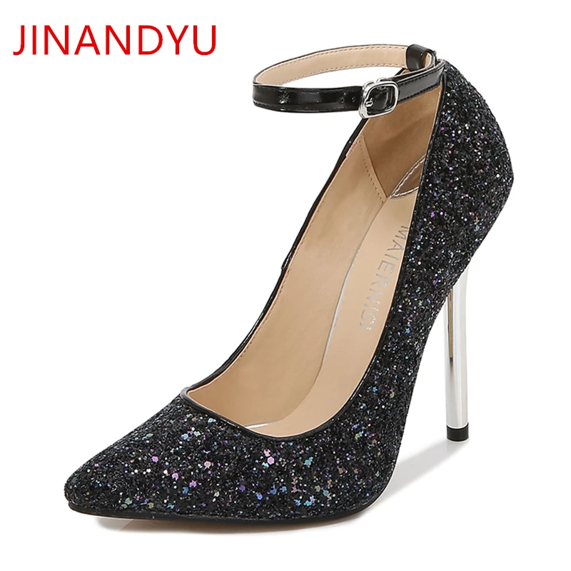 35-44 Plus Size Pumps Stiletto Pointed Toe Heels Bling Sequin 13cm Heel Party Shoes for Women Wedding Party Women Sexy Heels