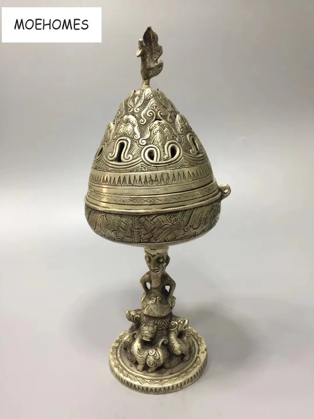 

MOEHOMES Chinese old antique silver Conic statues incense burner home decoration metal crafts