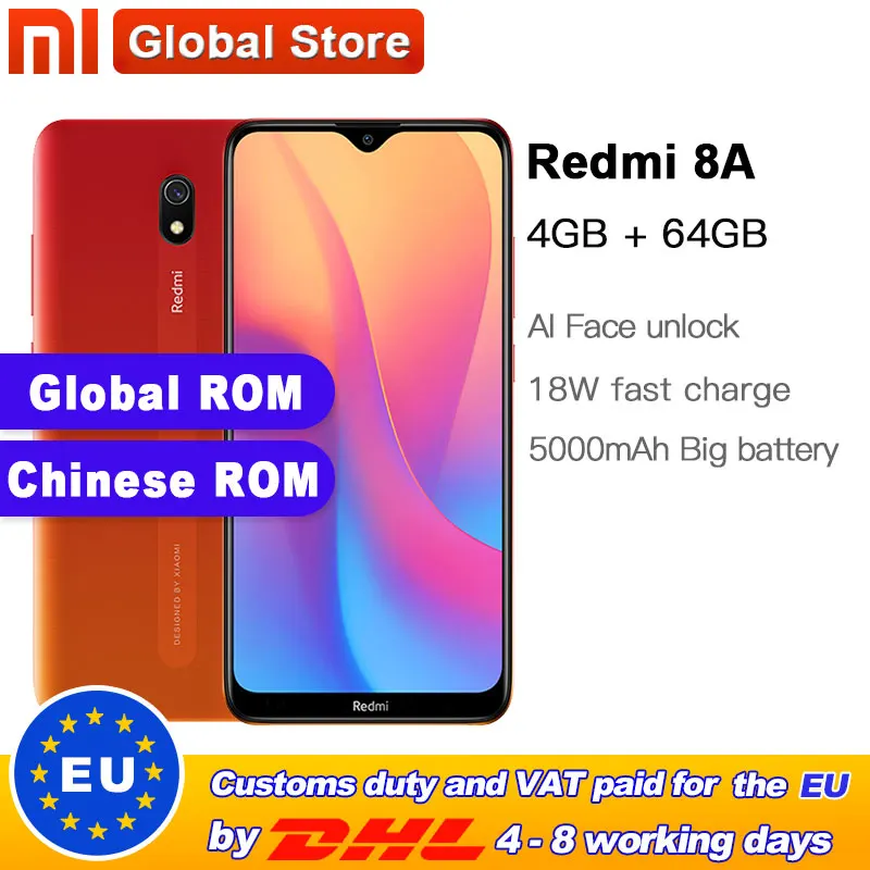 Смартфон Xiaomi Redmi 8A глобальная прошивка 64 ГБ 4 Гб 5000 мАч Восьмиядерный процессор