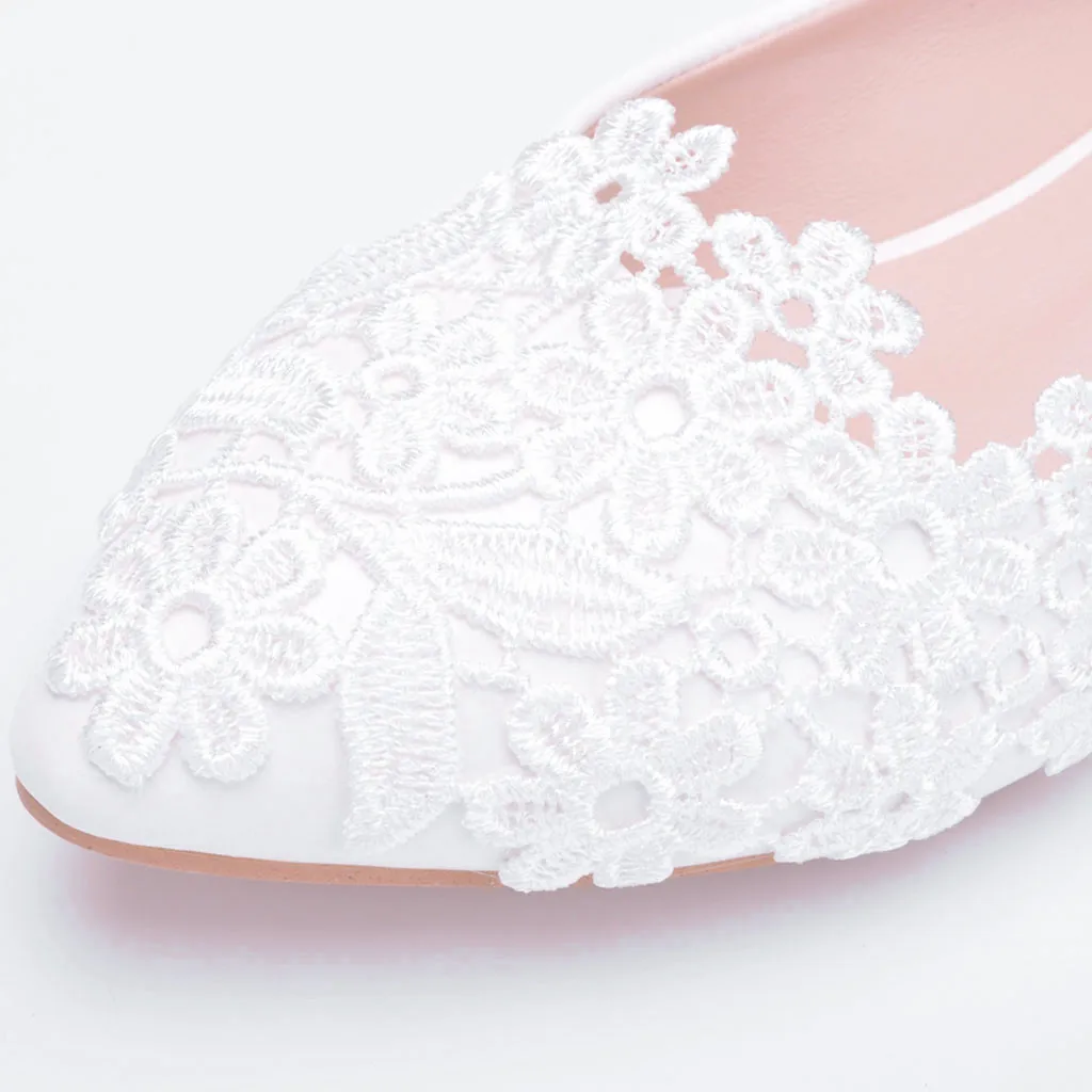 

Large Size Lace Flat Shoes Soft White Wedding Ladies Women Flats Spring Autumn Ladies Pointed Toe Women Single Shoes
