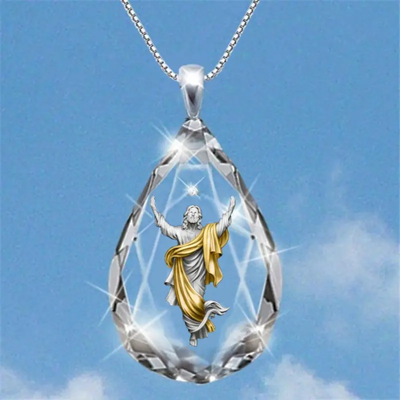 

Water Drop Crystal Jesus Necklaces for Women Fashion Statement Female Necklaces Engagement Wedding Jewelry Gifts Dropshipping