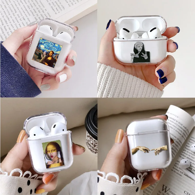 

Van Gogh Mona Lisa Art Earphone Case For Apple iPhone Charging Box For AirPods Pro Hard Transparent Protective Cover Accessories