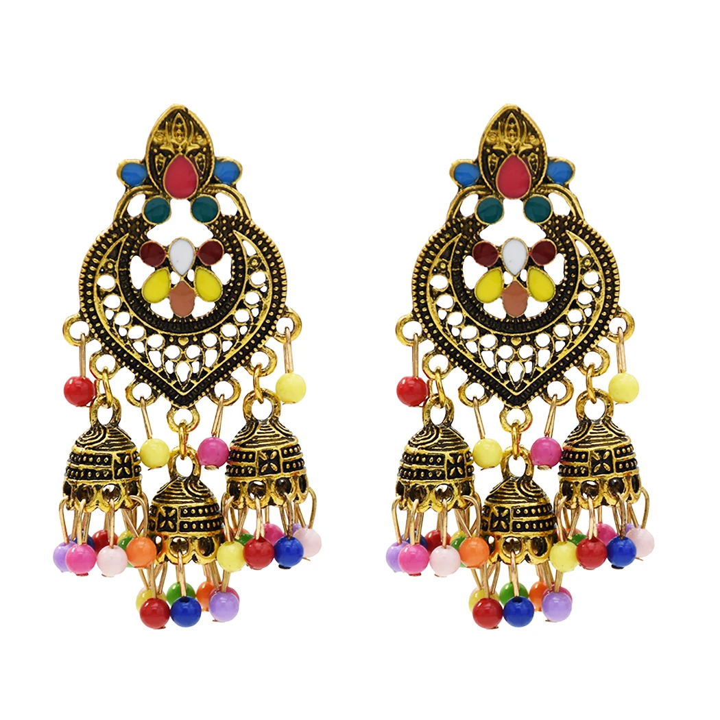 Этнические турецкие индийские стильные золотые серебряные серьги Jhumka из смолы с бусинами, длинные серьги для женщин, бохо, вечерние, цыганские, тайские ювелирные изделия
