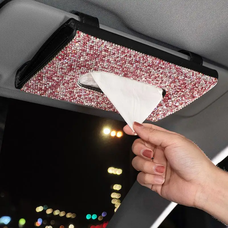 

1 Pcs Crystal Car Tissue Box Sun Visor Tissue Box Holder Auto Interior Storage Decoration Glitter for Car Accessories