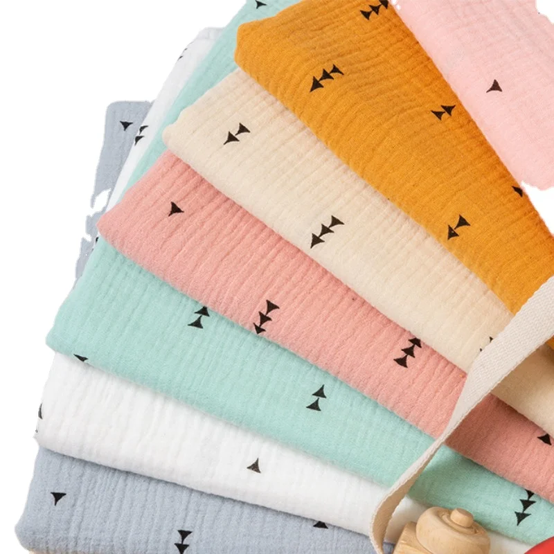 

Width 53'' Triangle Printing Crinkly Light Cotton Double Gauze Fabric By The Half Yard For Kids Clothing Vest Shorts Material