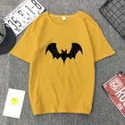 Футболка мужская, черная, с рисунком в стиле Хэллоуина, луна, летучая мышь, страшное произведение искусства, 2021