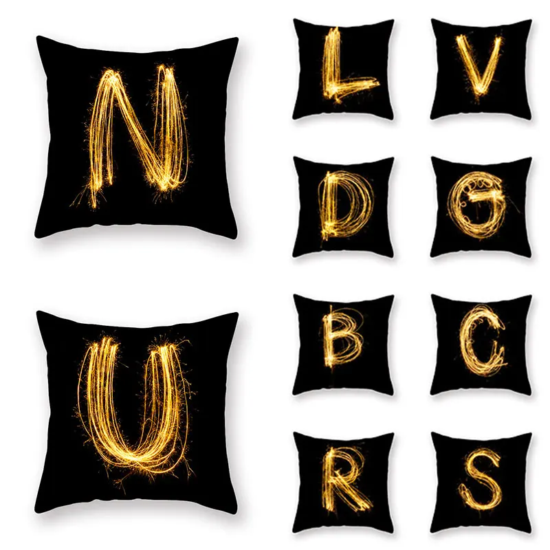 

Black Gold Letter Printed Cushion Cover Peach Skin Modern Simplicity Pillowcase Waist Pillow Cover Fashion Home Decor Pillowslip