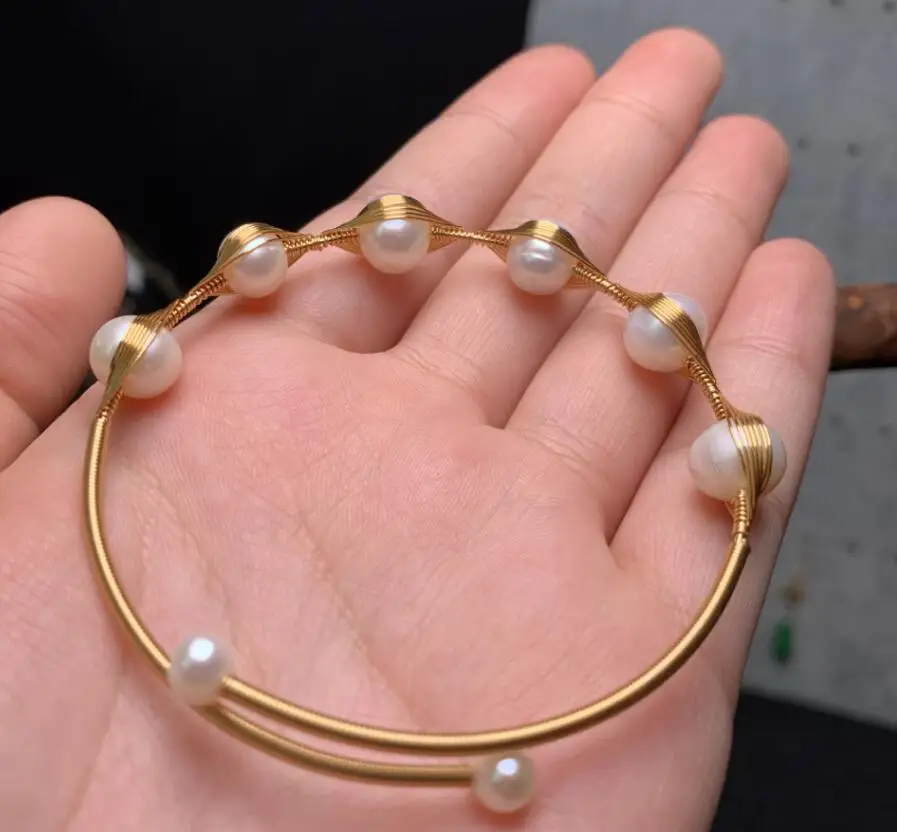 

14k Gold Wrap Wire Handmade Freshwater 8mm Pearl Bracelet Get A Nose Strip Free
