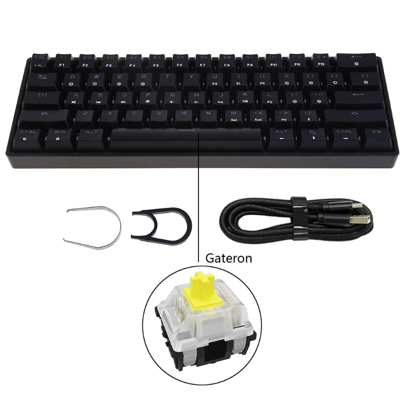 Механическая клавиатура GK61, 61 клавиша, USB Проводная клавиатура со светодиодный Ной подсветкой, игровая механическая клавиатура для рабочег...