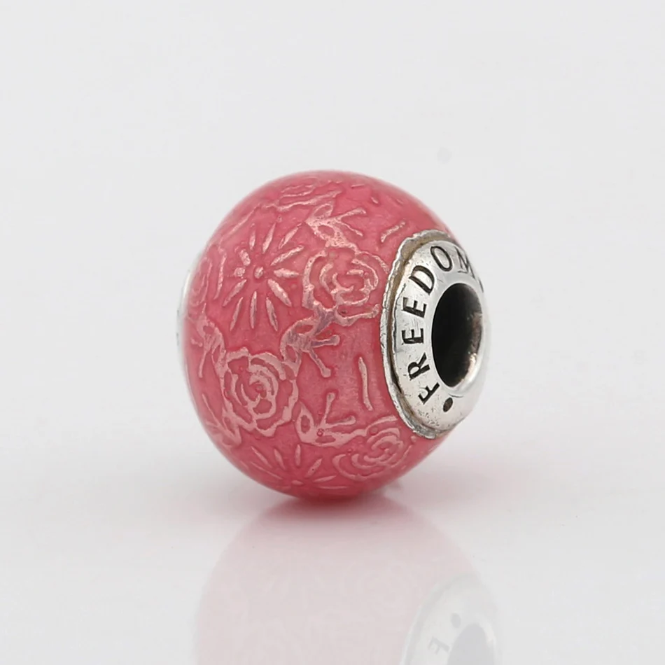 

Essence Bead S925 Silver Red Flower FREEDOM Charm For Essence Bracelet Bangle Lady Jewelry Gift Small Hole