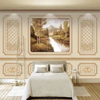 european style retro landscape wallpaper 3d geometric frame photo wall murals living room bedroom luxury papel de parede fresco