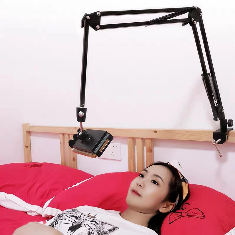 desktop metal phone stand 6 to 11inch mobile phone tablet holder long arm lazy bed mount support clip for xiao mi pro air mini free global shipping