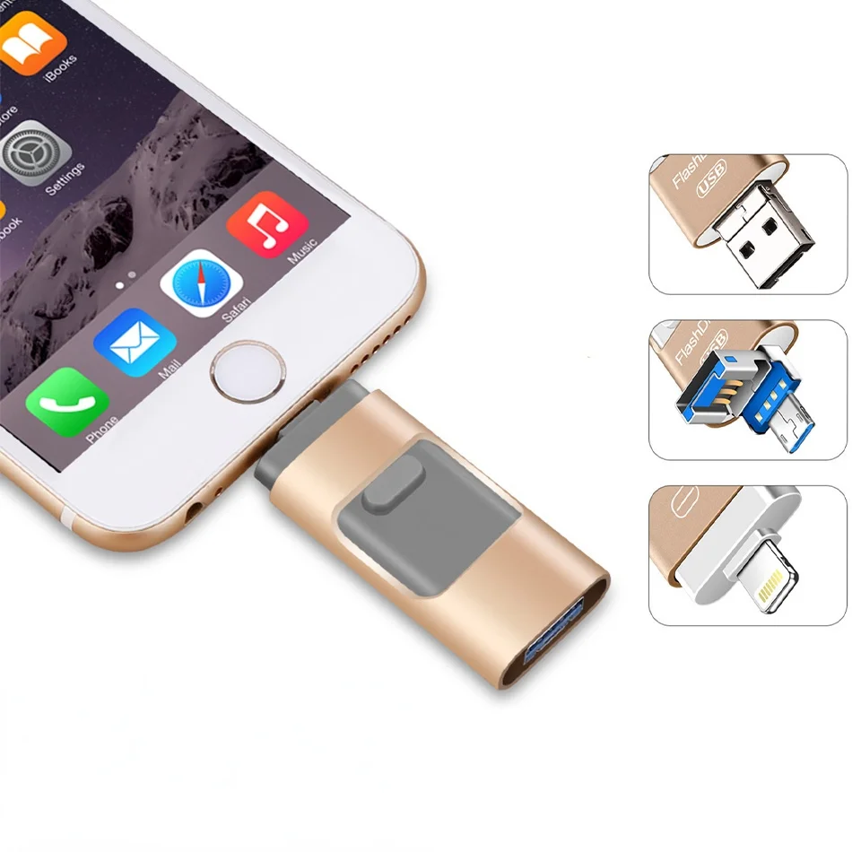 

Supersonic 3 In 1 Portable Smart Phone Iphone USB Flash Disk with 8 Pin / Micro USB Plug/USB 16GB Pen Drives