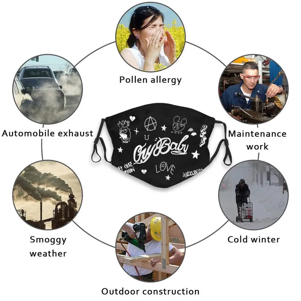 

Lil Peep Tattoo Mask Fashion Print Reusable Funny Pm2.5 Filter Mouth Face Mask Lil Peep Rip Lil Peep Lil Peep Tattoos