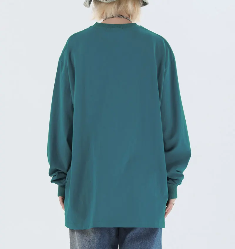 

European street popular logo old style cartoon bear print loose BF couples casual round collar long sleeveT-shirtformenandwomen