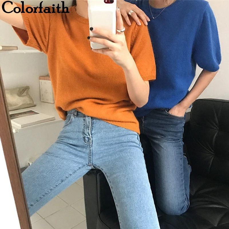 Colorfaith новинка 2020 весна лето женские топы одноцветные винтажные минималистичные