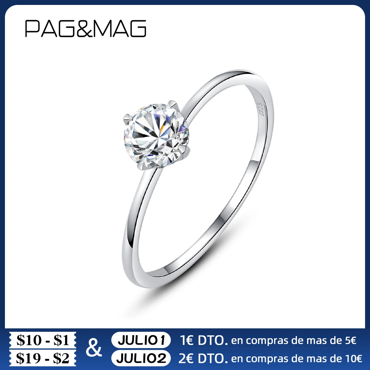 PAG & MAG 0.5ct 5 6 мм EF Круглый 18K покрытый белым золотом кольцо из серебра 925 пробы для