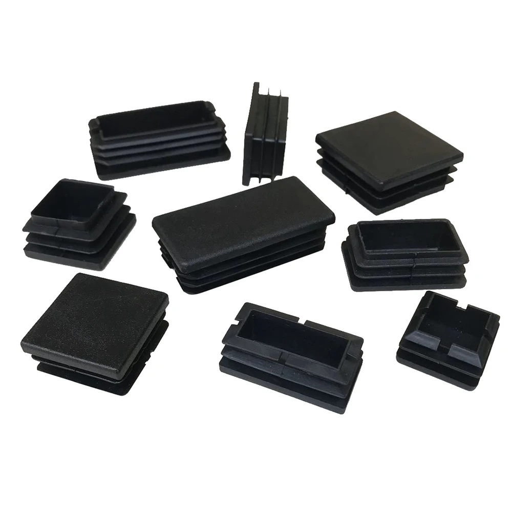 

Black Rectangle Plugs Tubing End Caps Plastic Furniture Foot Table Chair Legs Tube Inserts Threaded End Blanking Caps Protector