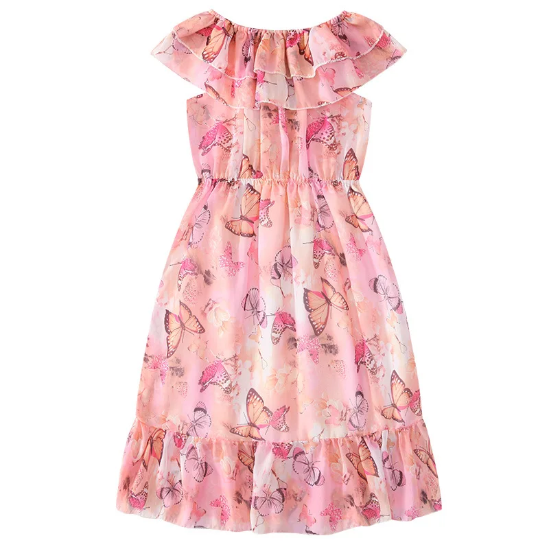 

Girls dresses Summer flowers print Princess Dress Butterfly print Chiffon Dress Children's beach dress 3 4 5 6 7 8 9 10 11-13T