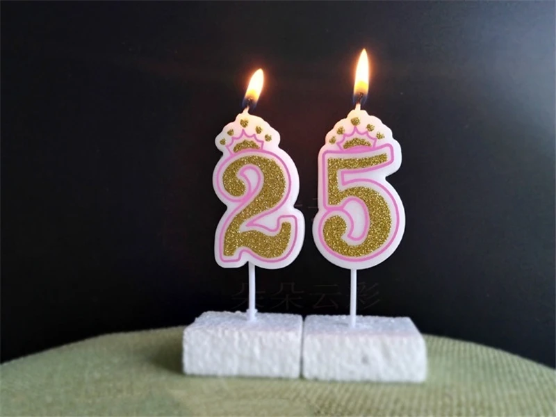 Счастливая фотография Золотая свеча блестящий шрифт PinkNumber 0 9 топперы для тортов