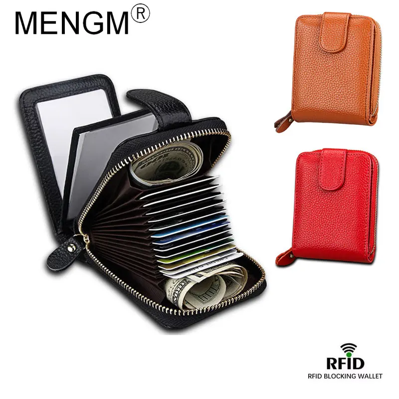 

MENGM бумажник из натуральной кожи, держатель для карт, кошелек с RFID-блокировкой, противокражный чехол для монет, чехол для денег, сумочка для д...