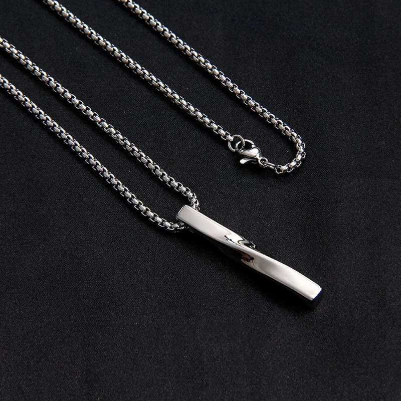 

Spiral Vertical Bar Pendant Necklace for Men Stainless Steel Silver Gold Plain Long Rectangular Pendant Necklace Simple 066C
