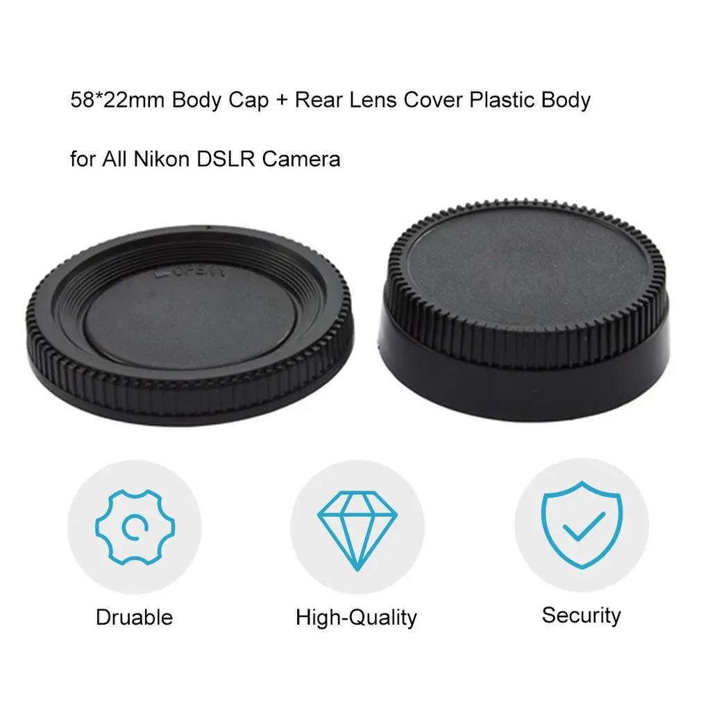 

New High Quality Professional 58*22mm Camera Plastic Black Body Cover + Rear Lens Caps Cover for All Nikon DSLR Camera