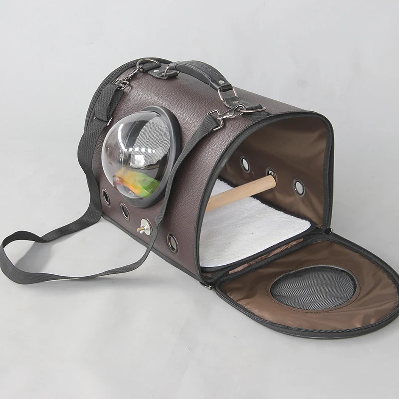 

Мини-сумка для путешествий на открытом воздухе, клетка для попугая, птица аксессуары для переноски, космическая капсула для домашних животных с деревянным окунем и кормушкой