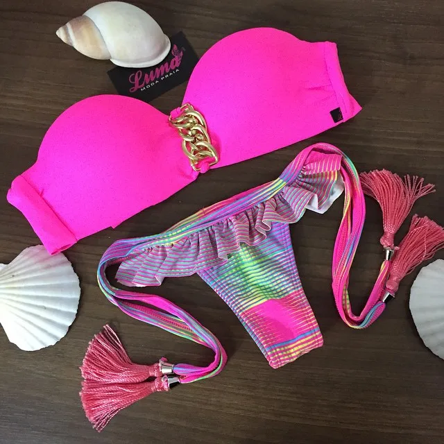 

Сексуальное бикини с подтяжками для женщин, модное бикини с заниженной талией, с нагрудными подушечками, повседневное бикини для сексуальн...