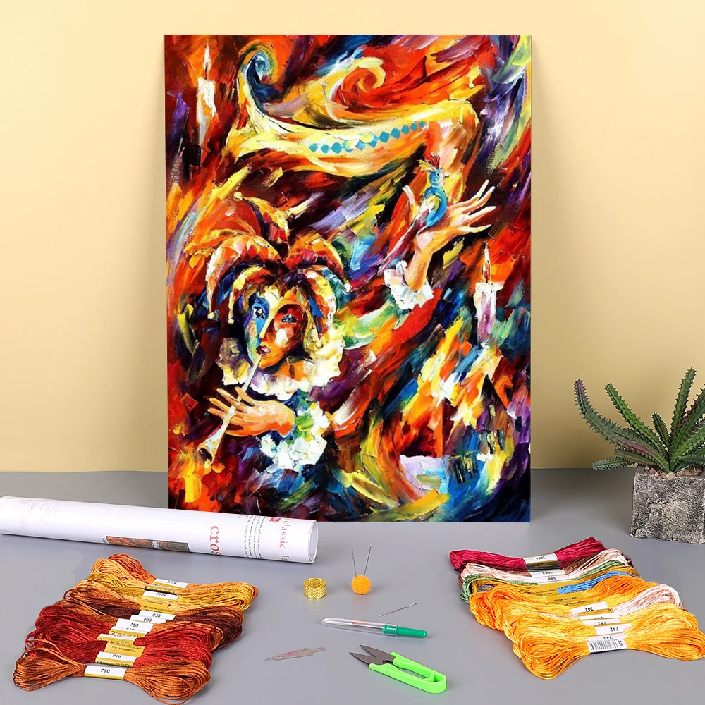 

Холст с принтом клоуна и канареек 11CT Вышивка крестом полный комплект DMC нитки ручная работа Вязание ручной работы нить