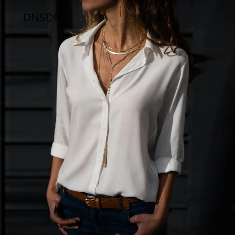 

8XL Spring Summer Shirts Women Tops Solid Color Chiffon Blouse Lady White Blouses Lapel Button Up Shirt Work Plus Size Top Mujer