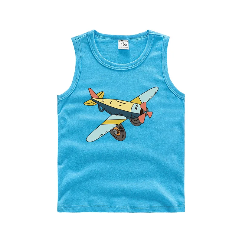 

Children Boy Vest T-Shirt Cartoon Plane Printed Tops Summer Tees Comfy Cotton Clothes Green/Grey Tee 3-8Y Boys T-Shirts