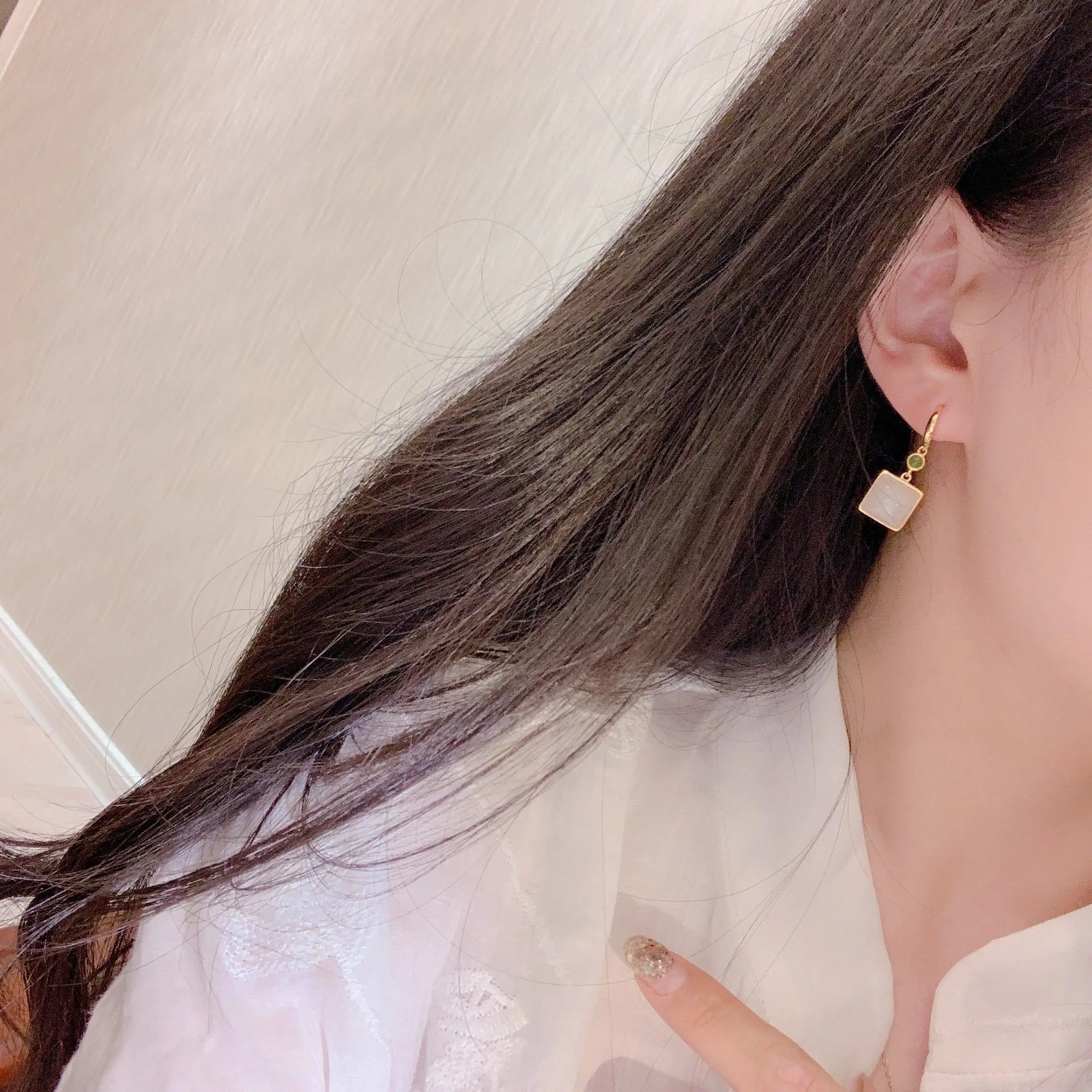 

Natural Hetian white jade geometric earrings with Chinese classical style, unique ancient gold craft and elegant women's jewelry