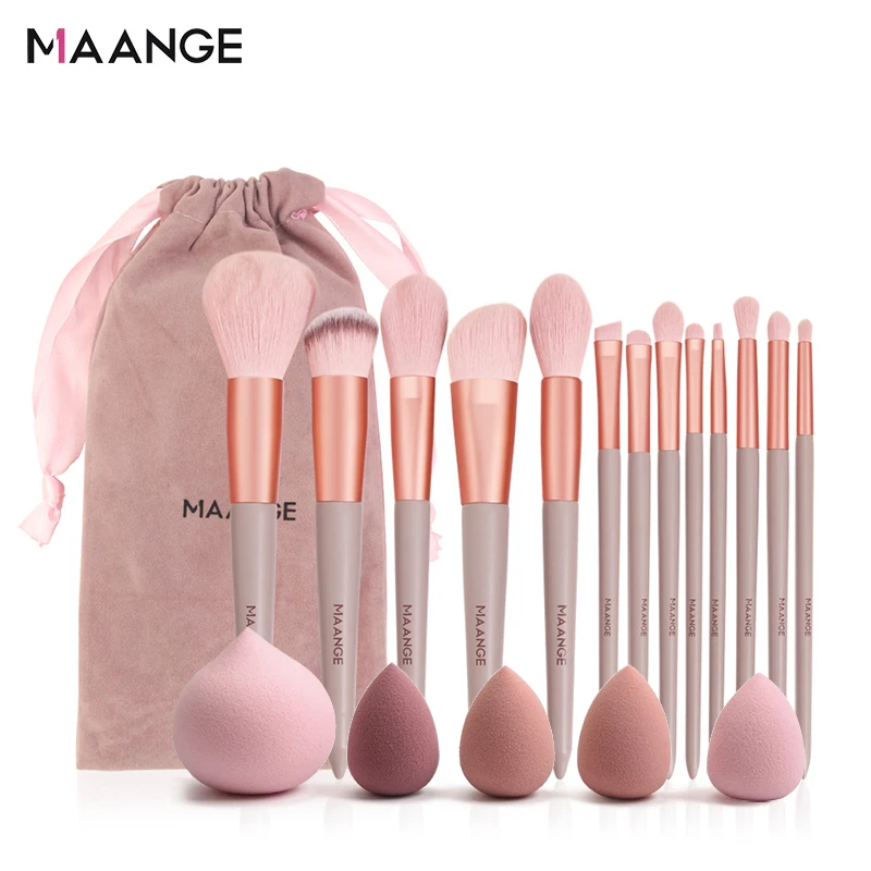 MAANGE Pro Pink Makeup Brush with Mini Sponge Sets EyeShadow Foundation Powder Blush Eyeliner Eyelash Beauty Make Up Tools Set
