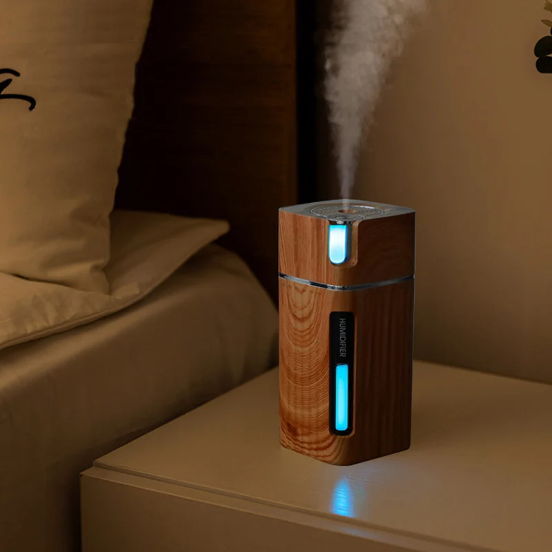 

saengQ Electric Humidifier Aroma Oil Diffuser Essential Ultrasonic Wood Grain Air Humidifier USB Mini Mist Maker LED Light