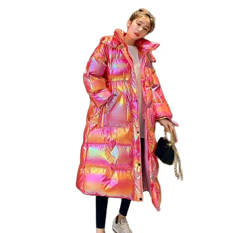 Dazzle Colorful Waterproof Oversized Jacket Women Down Cotton Long Warm Coat Winter Hooded Streetwear Casual Female Parka куртка
