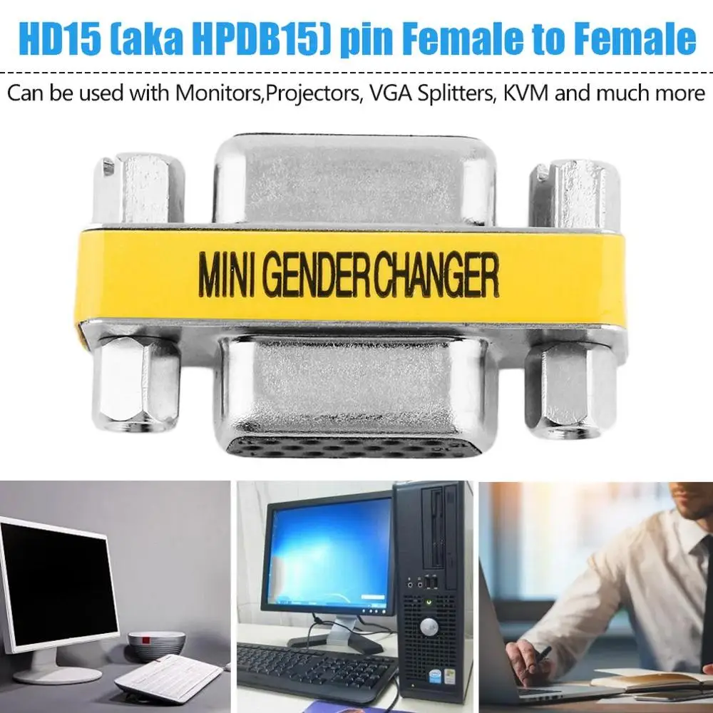 Женский и VGA HD15 Pin Gender Changer Мониторы проекторы разветвители KVM конвертер