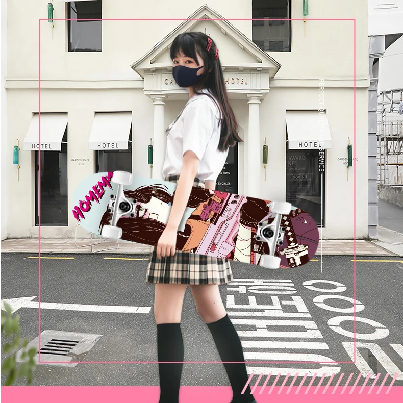 

Aesthetic Beginners Skateboard Anime Design Double Rocker Skateboard for Teen Girls Skateboard Fille Sports Accessories DK50SB